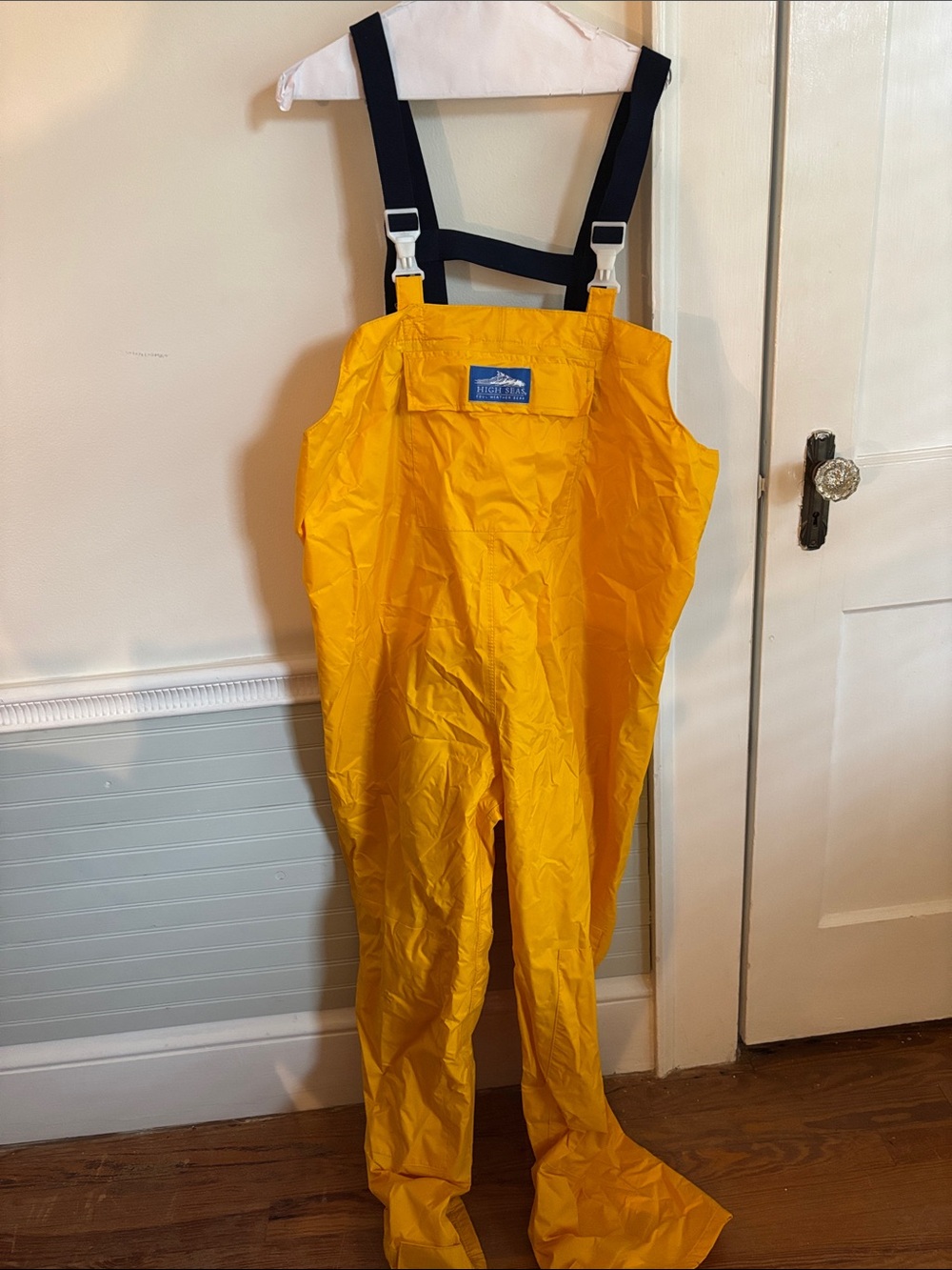 Yellow Waterproof Bib Waders with Black Adjustable Suspenders